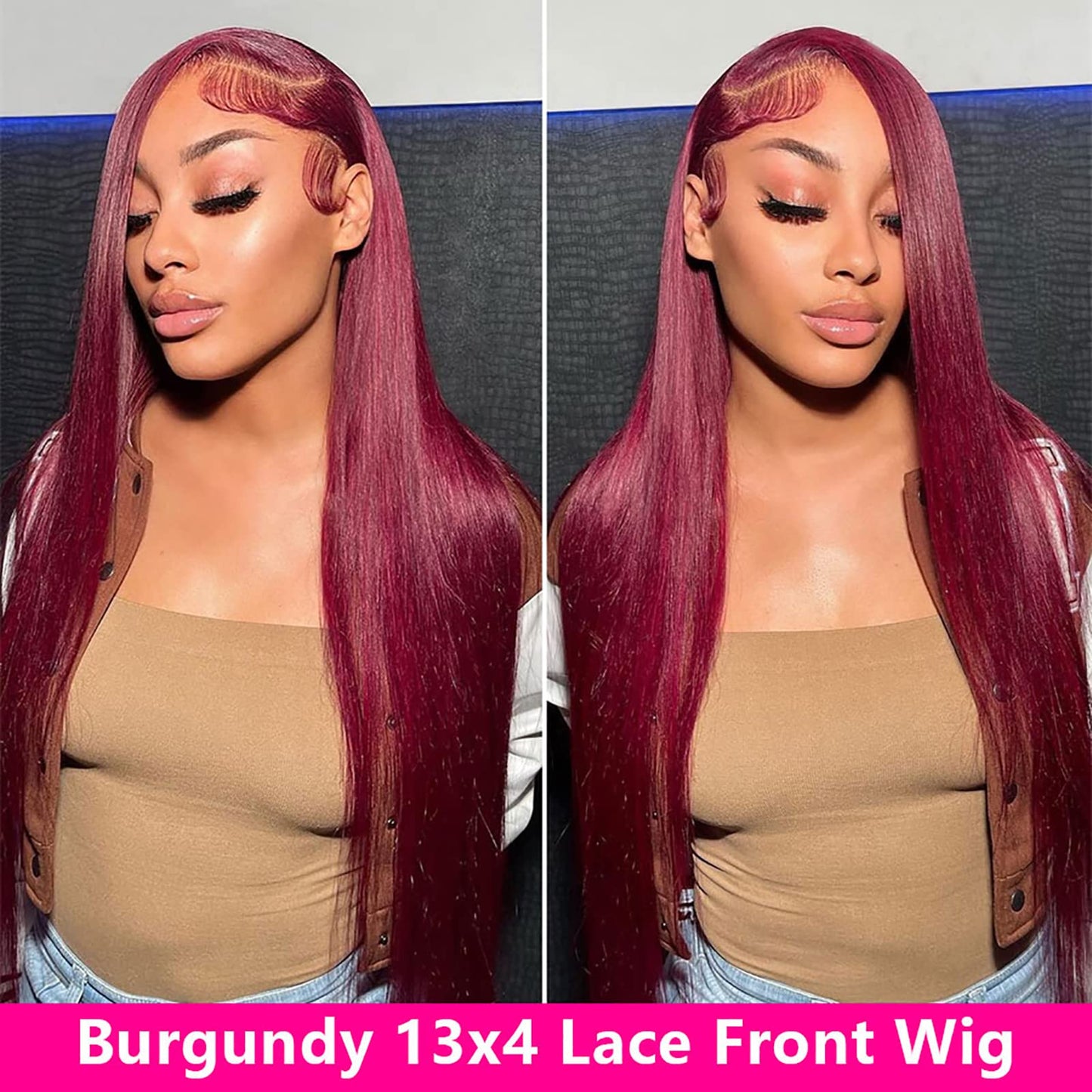 ANDRIA Lace Front Wigs Straight Hair Glueless Lace Wigs Synthetic Long Silk Straight Natural Wig Heat Resistant Fiber Red Wig With Baby Hair For Black Women 24 Inches