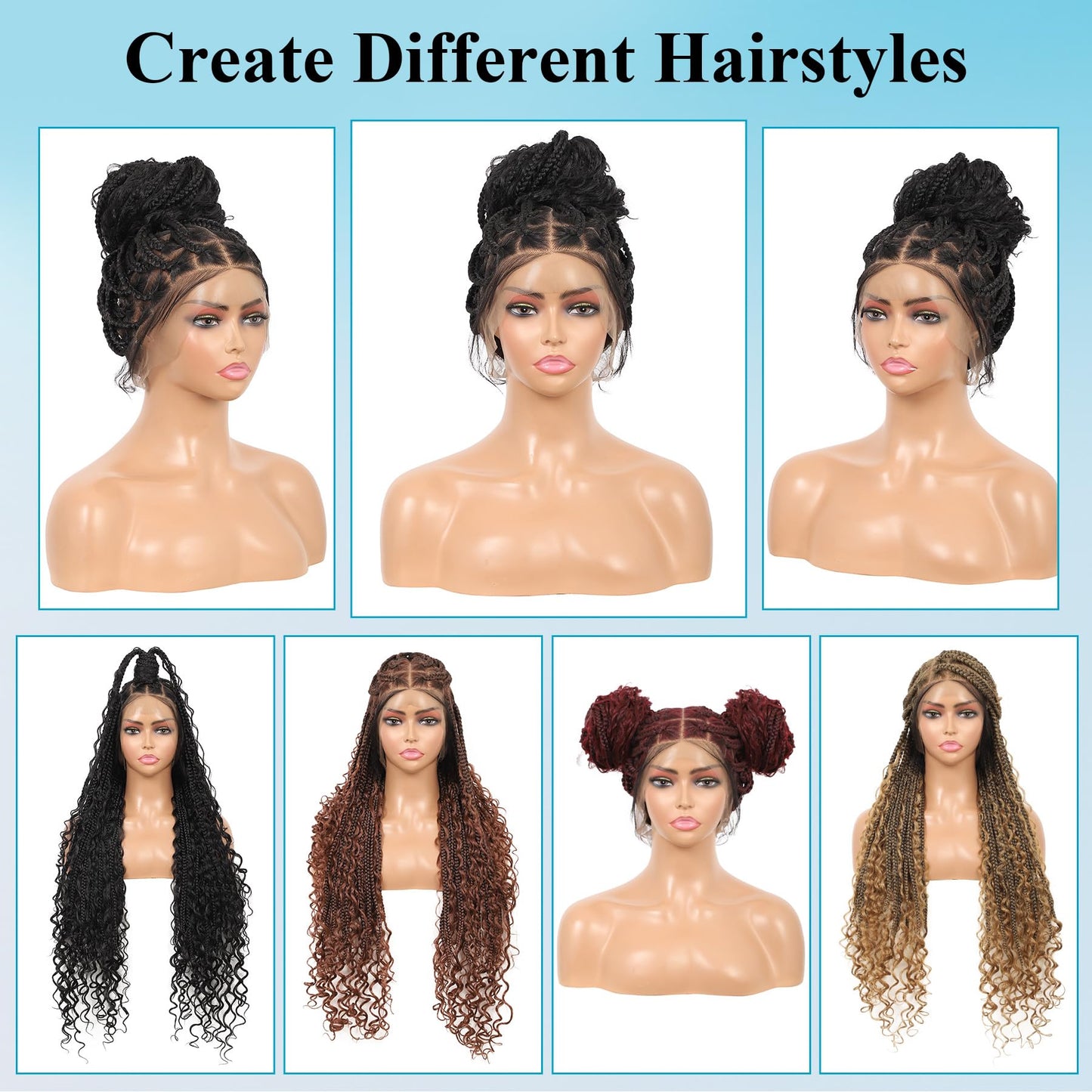 Olymei 360° HD Full Lace Front Knotless Braided Wigs for Black Women Boho Braided Wigs with Baby Hair Box Braid Wig Premium Synthetic Braid Lace Front Wig with Curly End Black 36"
