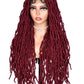 ANNISOUL Burgundy Full Lace Faux Locs Braided Wig Curly Hair Hand-braided Synthetic Crochet Braids with Baby Hair 32Inch Full Double Lace Synthetic Curly Crochet Locs Twist Wigs for Black Women