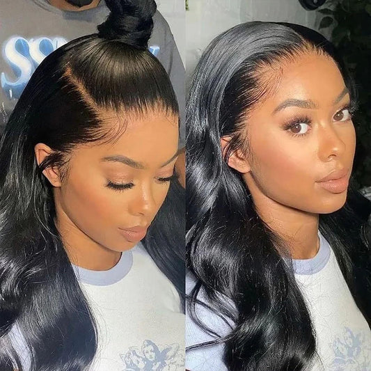 Sdeycui 13x6 Black Wigs Human Hair for Women Lace Front Body Wave Wigs HD 26 Inch Curly Natural Glueless Pre Plucked Wig