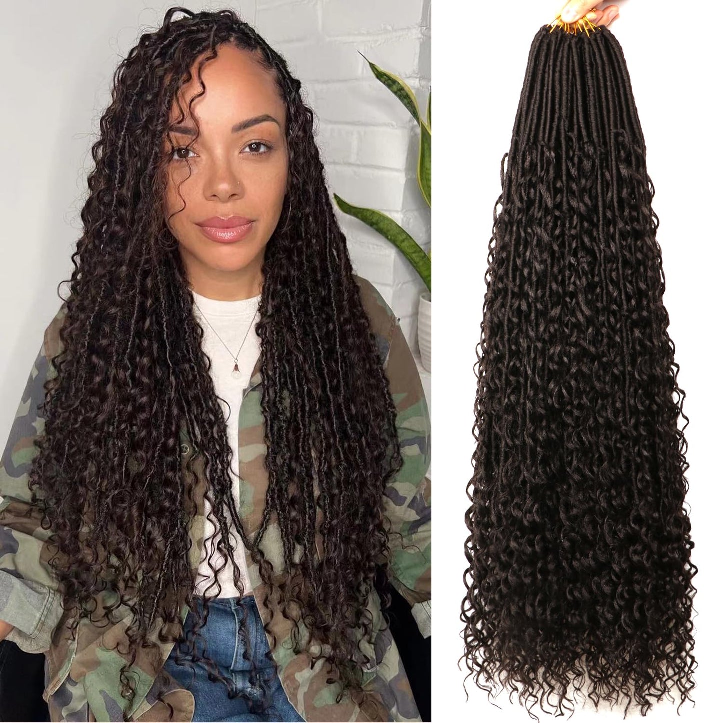 Soft Boho Locs Crochet Hair for Black Women-30 Inch 8 Packs Goddess Faux Locs Crochet Human Hair Feeling Pre Looped with Curly Ends (#2, 30 Inch(Pack of 8))