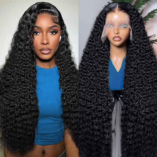 Vnrtkkn 13x6 HD Transparent Deep Wave Lace Front Wigs Human Hair Wig for Women 200% Density Deep Curly Human Hair Wig 24 Inch Wet and Wave Frontal Wigs Human Hair Curly Wig with Baby Hair