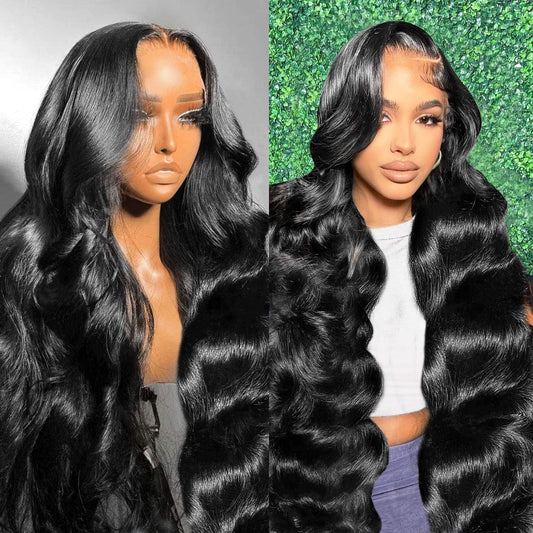 13x6 Lace Front Wigs Human Hair Pre Plucked 200% Density Body Wave HD Lace Front Wigs Human Hair Transparent Frontal Glueless Wigs Virgin Human Hair with Baby Hair for Women 28 Inch Natural Black