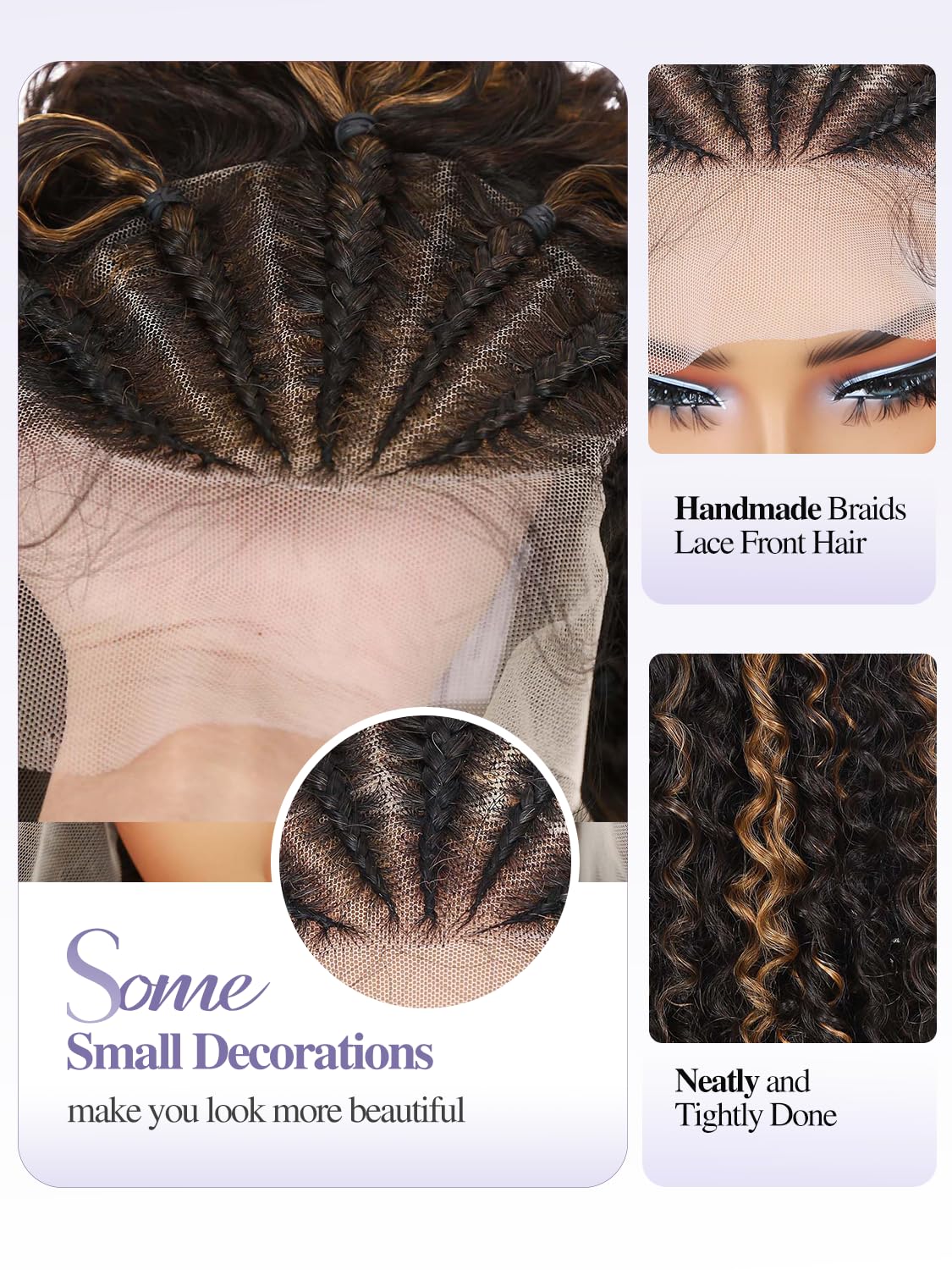 Quantum Love Braided Wigs for Black Women Braids Cornrows Lace Curly Wigs 16 Inch Lace Frontal Braided Fully Curly Bob Synthetic Glueless Wig （Mix Blonde）