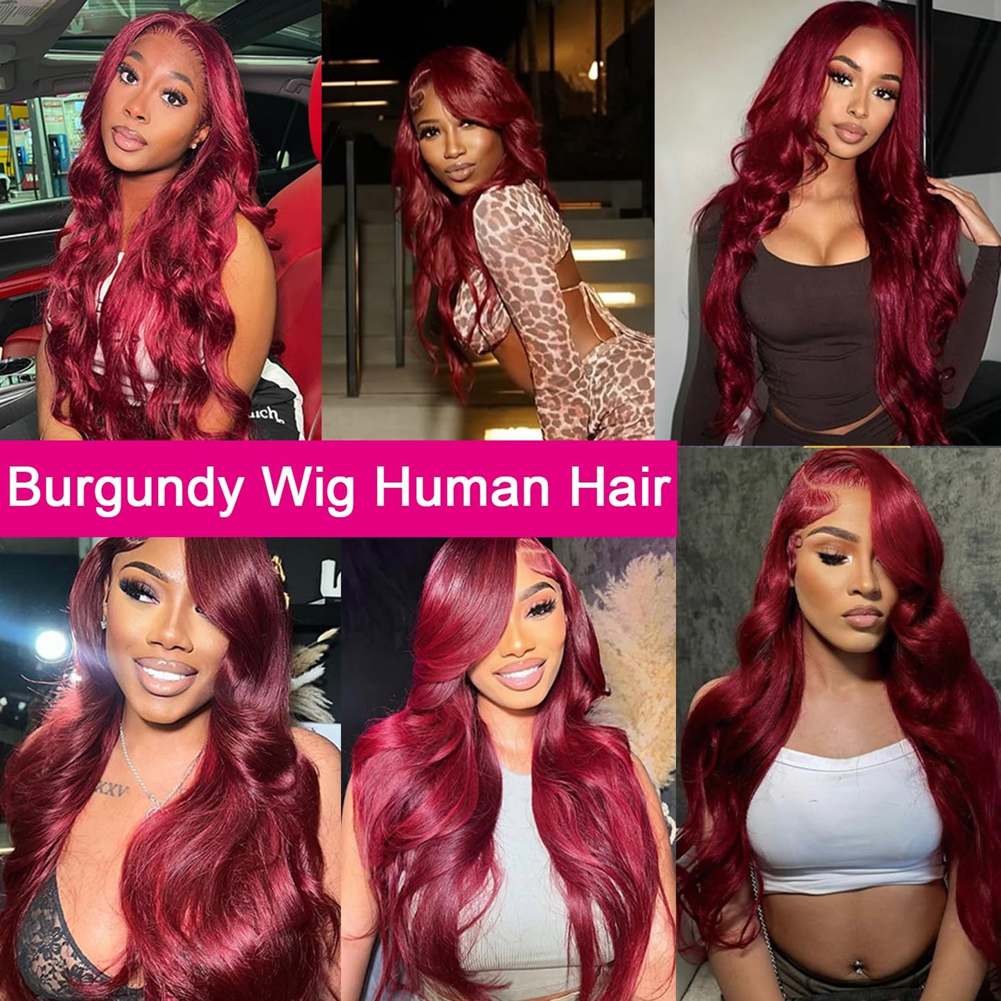 QZOQZO 99J Burgundy Lace Front Wigs Human Hair 13x6 HD Transparent Body Wave Lace Front Wigs Pre Plucked 99j Burgundy Red Wine Glueless Human Hair Wigs for Women Reddish Brown 180% Density 34 Inch