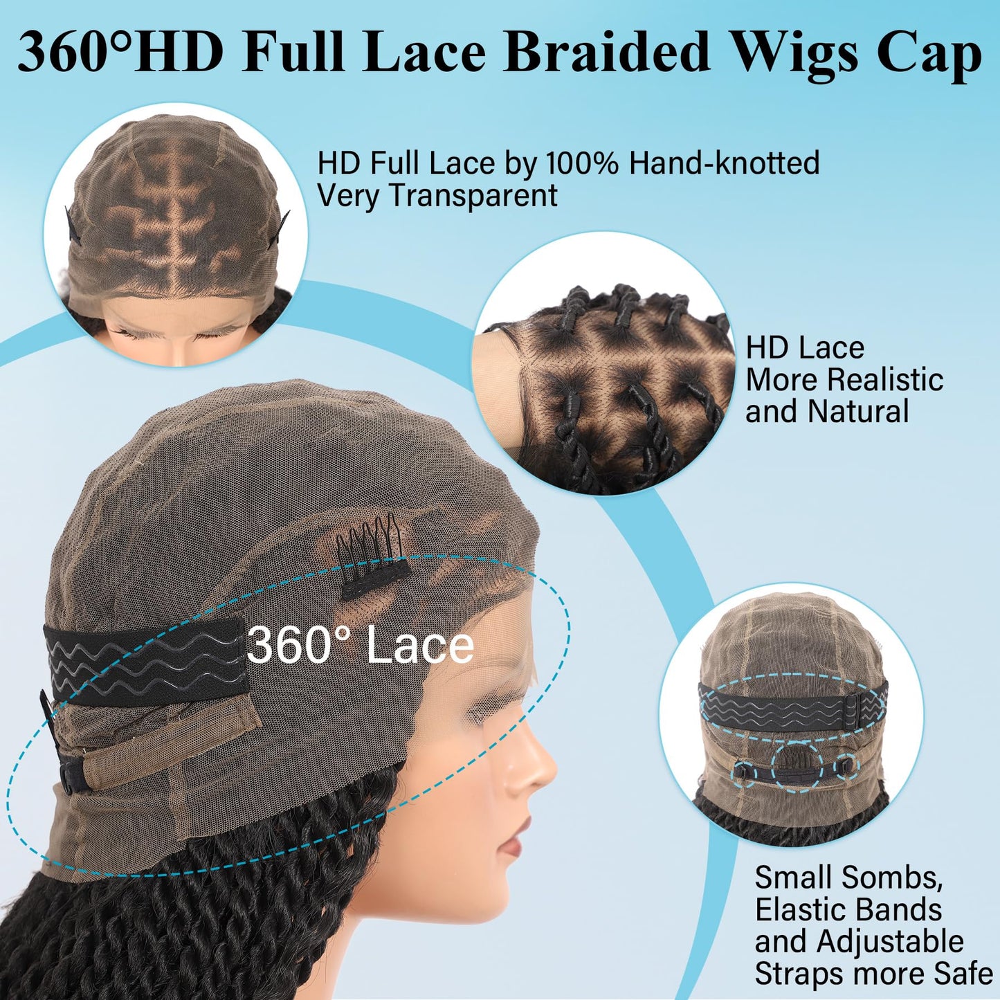 Olymei 360° HD Full Lace Braided Wigs for Women Knotless Boho Braided Wigs Twisted Braid Lace Wig with Baby Premium Synthetic Blended Braid Lace Front Wig Black 36"