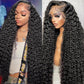 Gearina 34inch Deep Wave Lace Front Wigs Human Hair 200 Density 13x6 HD Transparent Lace Front Wigs for Women Deep Curly Lace Frontal Pre Plucked Wig Human Hair Glueless Wigs Natural Black