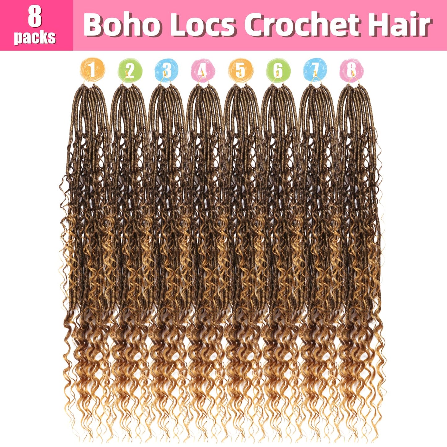Soft Boho Locs Crochet Hair for Black Women-30 Inch 8 Packs Goddess Faux Locs Crochet Human Hair Feeling Pre Looped with Curly Ends Curly Ends (T27, 30 Inch(Pack of 8))