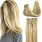 GOO GOO Clip in Hair Extensions Real Human Hair, Remy Human Hair Extensions Clip ins for Women, Natural Human Hair, 14inch 120g 7Pcs, 16/22 Light Blonde Highlighted Golden Blonde