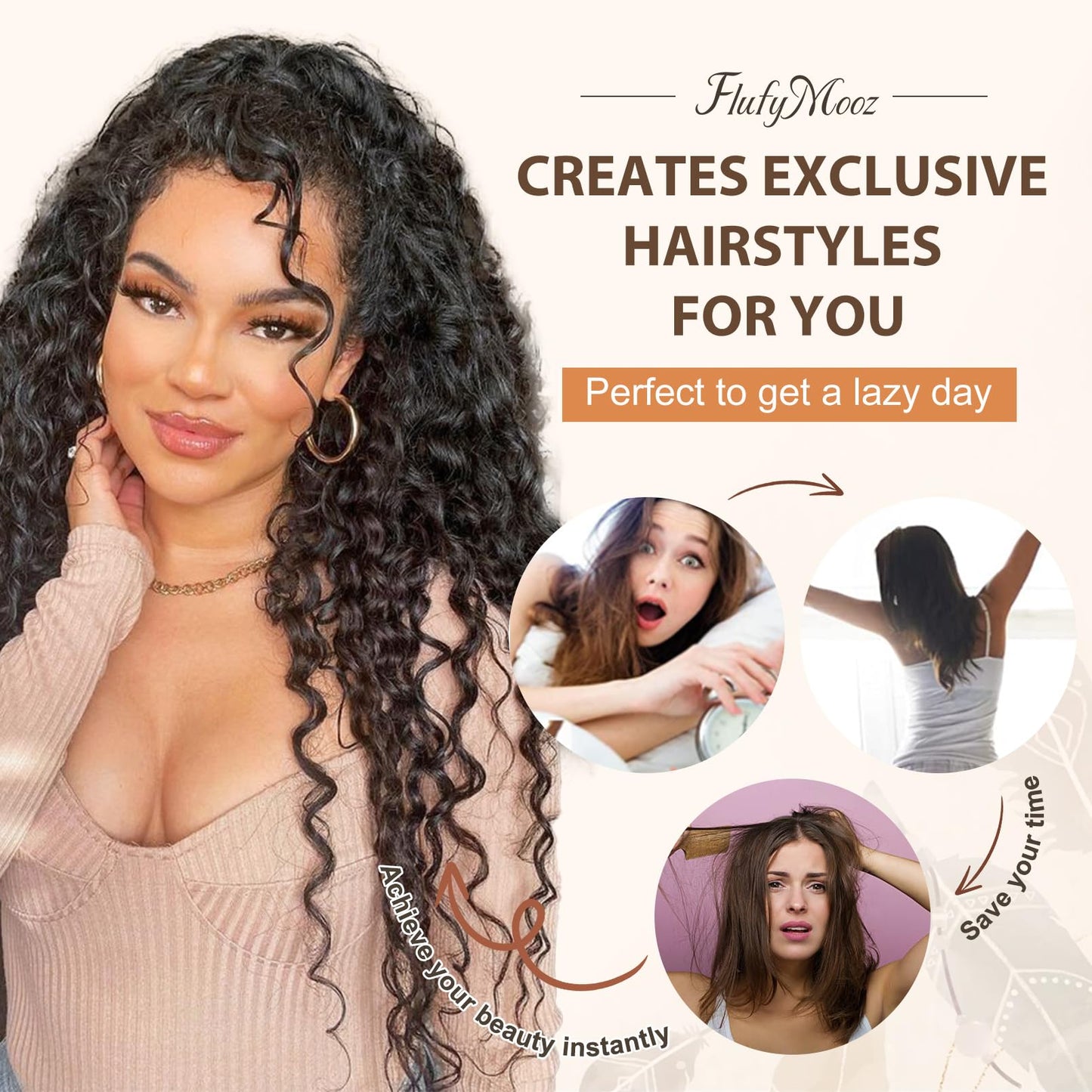 Flufymooz Ponytail Extension, 26 Inch Bohemian Style Drawstring Ponytail Hair Extensions for Women, Long Curly Wavy Pony Tail Natural Synthetic Hairpiece for Women (Ash Brown with Blonde Highlights)