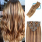 LORIEN Clip in Hair Extensions Real Human Hair, 24 Inch 120g, 4/27 Chocolate Brown to Caramel Blonde, Clip in 100% Brazilian Remy Human Hair Extensions 8pcs Per Set with 18 Clips Double Weft