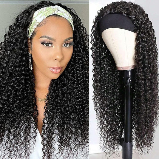 olimaruly Headband Wig Human Hair Deep Wave Natural Black 180% Density None Lace Front Human Hair Glueless Wigs for Black Women (24 Inch)
