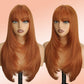 NOVFLKW Ginger Wig with Bangs for Women Long Straight Layered Hairstyle Put on Go Realistic Synthetic Heat Resistant Natural Wig for Girls Party Cosplay and Daily Use 26 inch