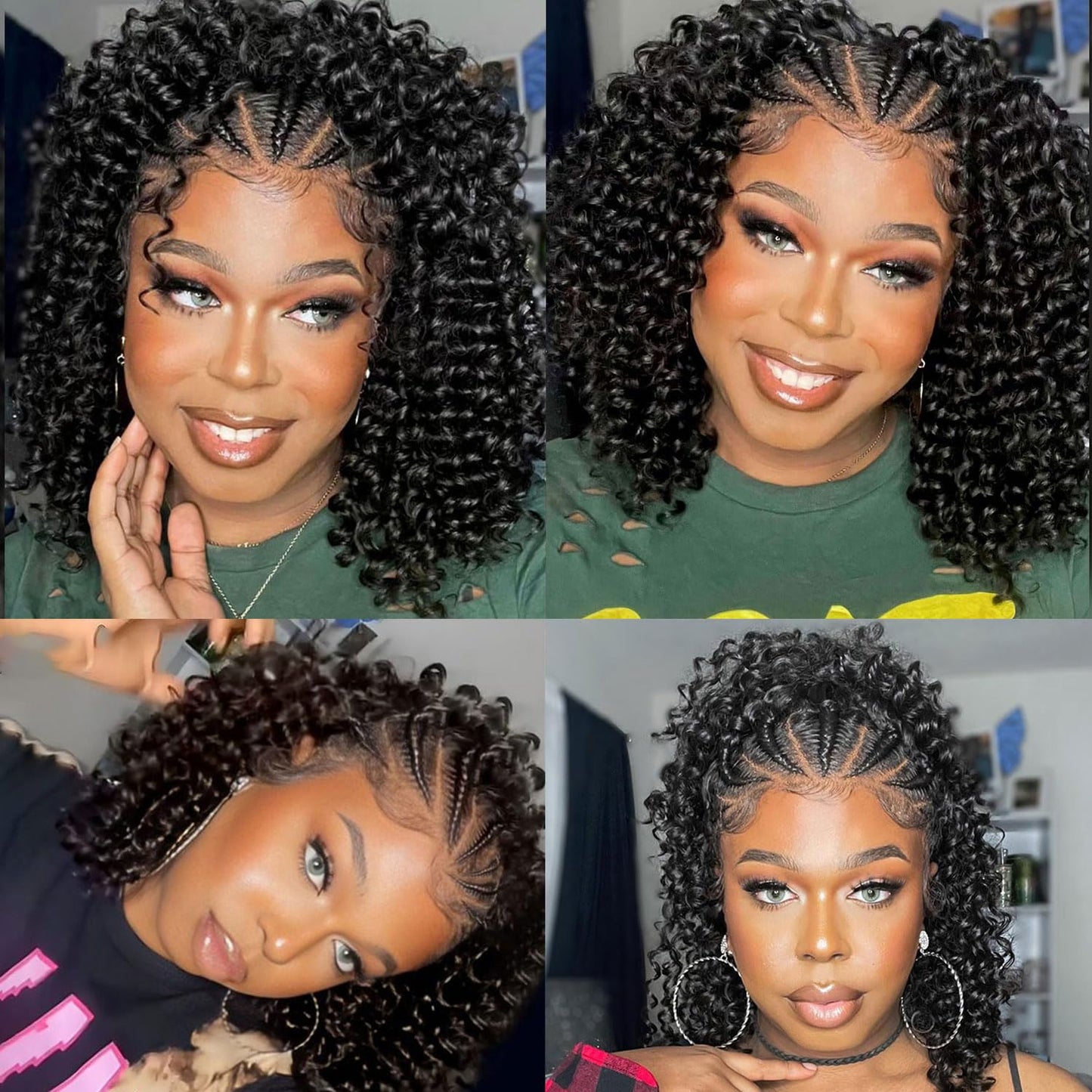 Fancy Hair Cornrow with Curly Hair Wig HD Lace Front Braided Wig with Baby Hair Pre Plucked Glueless Transparent 13x4 Inch Lace Frontal Wig for Black Women