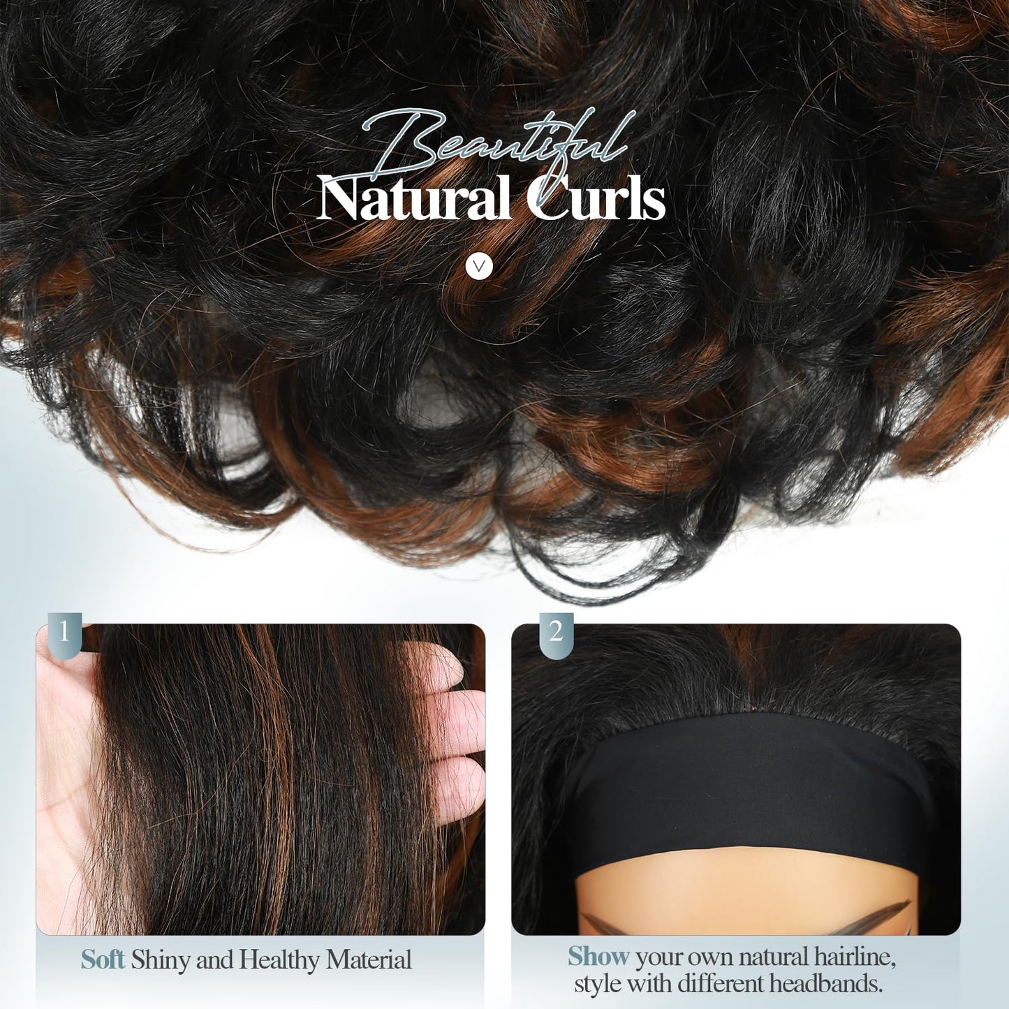 Quantum Love Yaki Curly Headband Wigs for Black Women Kinky Straight Mix Brown Headband Curly Ends Synthetic Wear and Go Glueless half Wig with Headbands Attached