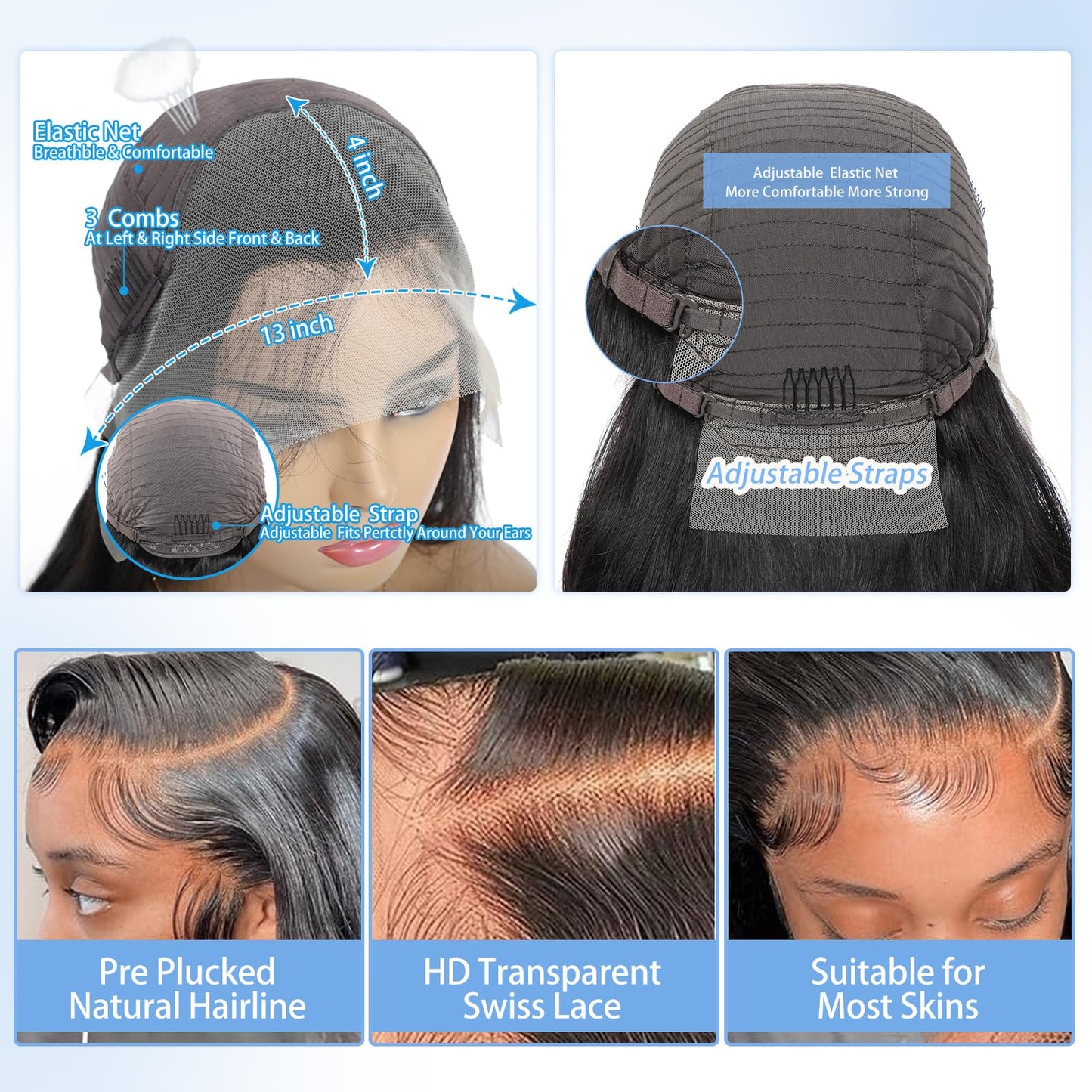 13x4 Body Wave Lace Front Human Hair 180% Density Human Wig with Body Hair HD Transparent Lace Front Wigs Natural Black Pre Plucked 100% Virgin Lace Frontal Human Hair Tangle Free for Women 30 inch