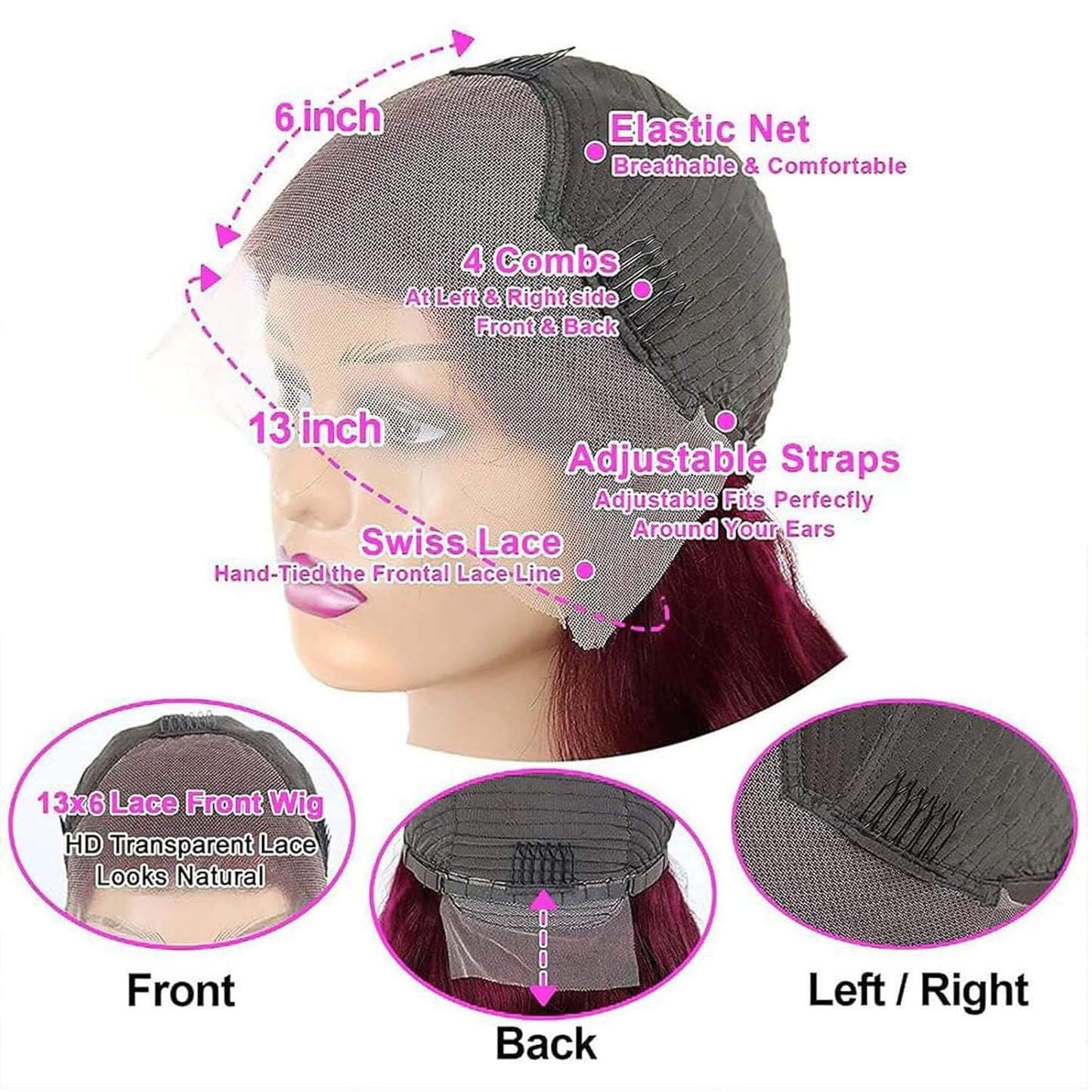 Hoscod 28 Inch 99J Burgundy Lace Front Wigs Human Hair 13x6 HD Transparent Straight Lace Front Wig Human Hairs Pre Plucked Burgundy Wig Red Wine Glueless Frontal Wigs Human Hair Wigs for Women