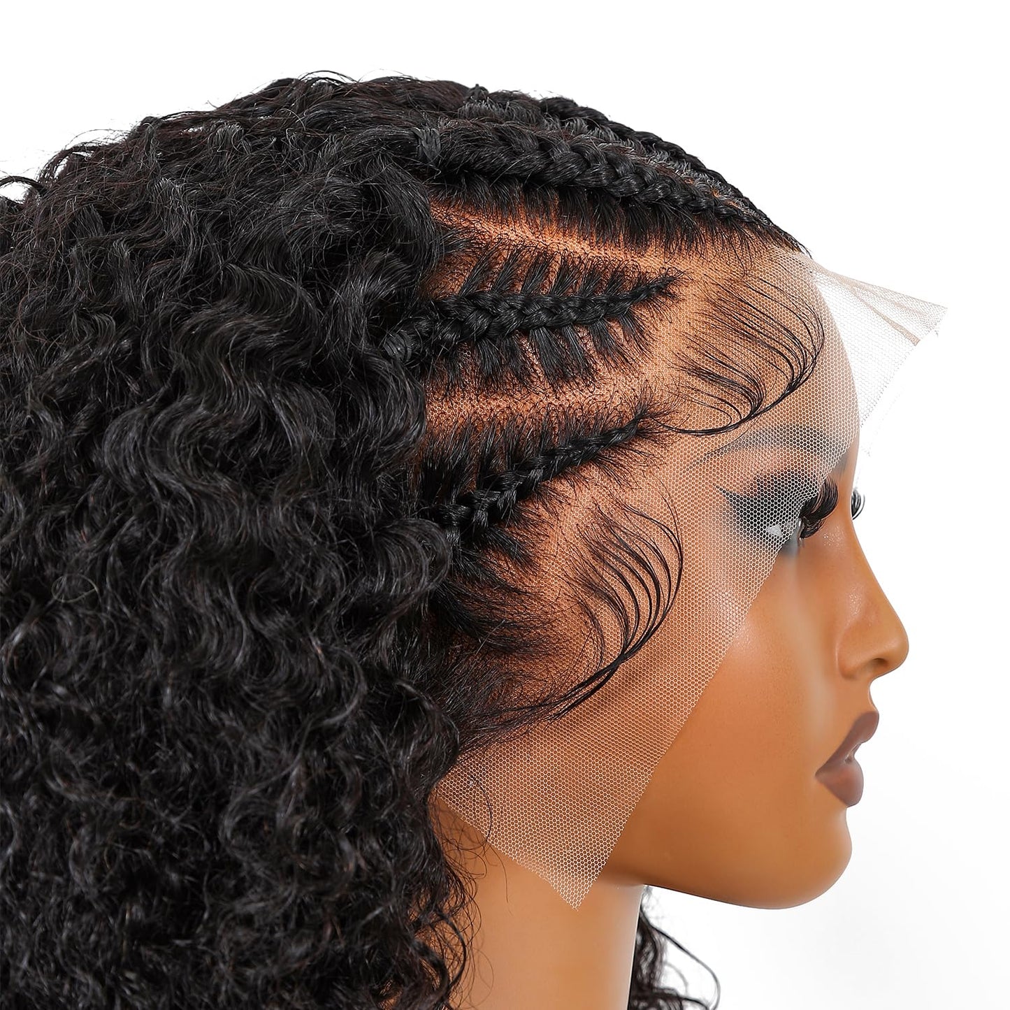 SUPERNOVA Curly Human Hair Wig 13x4 Lace Front Wigs Human Hair Half-Cornrows Half-Deep Curly Wig Pre Plucked Pre Styled Braid Wigs For Black Women 200 Density 16 Inch