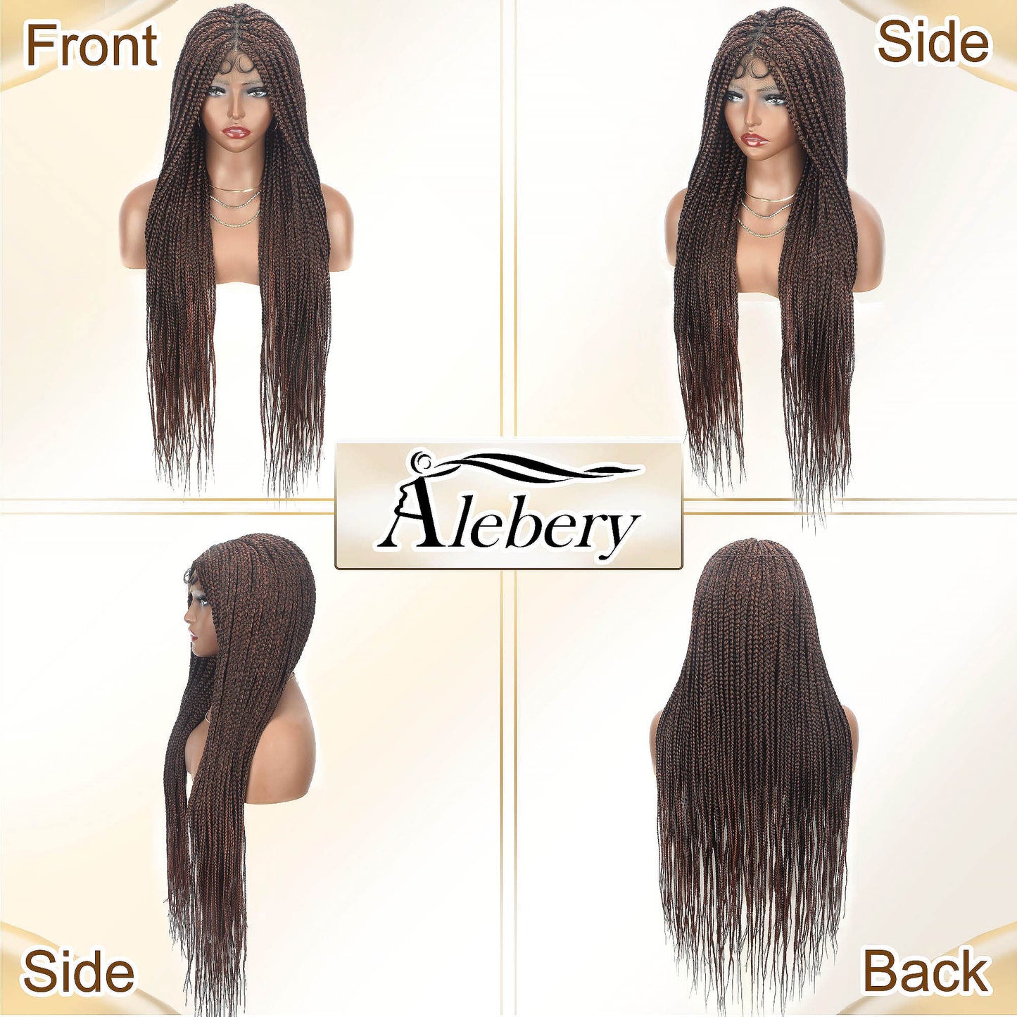 Alebery 36" Full Lace Knotless Box Braided Wigs for Black Women Knotless Box Braids Lace Front Wig with Baby Hair Lightweight Synthetic Lace Frontal Dark Brown Cornrow Twisted Braided Wigs (1B/30)