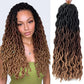 18 Inch Goddess Faux locs Crochet Hair 6 Packs/Lot Soft Gypsy Locs Wavy Crochet Braids Dreadlocks 3 Tone Curly Wavy Twist Braiding Hair Extensions African Roots Braid（#1B/30/27)