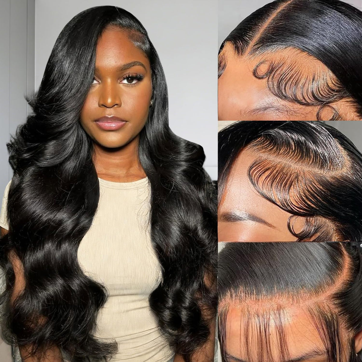 Body Wave Lace Front Wigs Human Hair Pre Plucked 13x6 Lace Front Wigs Human Hair Real 180% Density HD Transparent Frontal Glueless Wigs Human Hair for Women with Baby Hair 24 Inch Natural Black