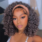 Aisaide Headband Wig 12 Inch Deep Curly Headband Wigs for Black Women Highlighted Brown Glueless No Lace Kinky Curly Half Hair Wigs,Dark Chocolate Brown