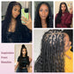 Janyuwool 36" Boho Triangle Knotless Box Braided Wigs Full Double Lace Braid Wig for Women Lace Frontal Human Hair Blended Braided Wig with Boho Curls Lace Front Braids Wigs with Baby Hair (Black)