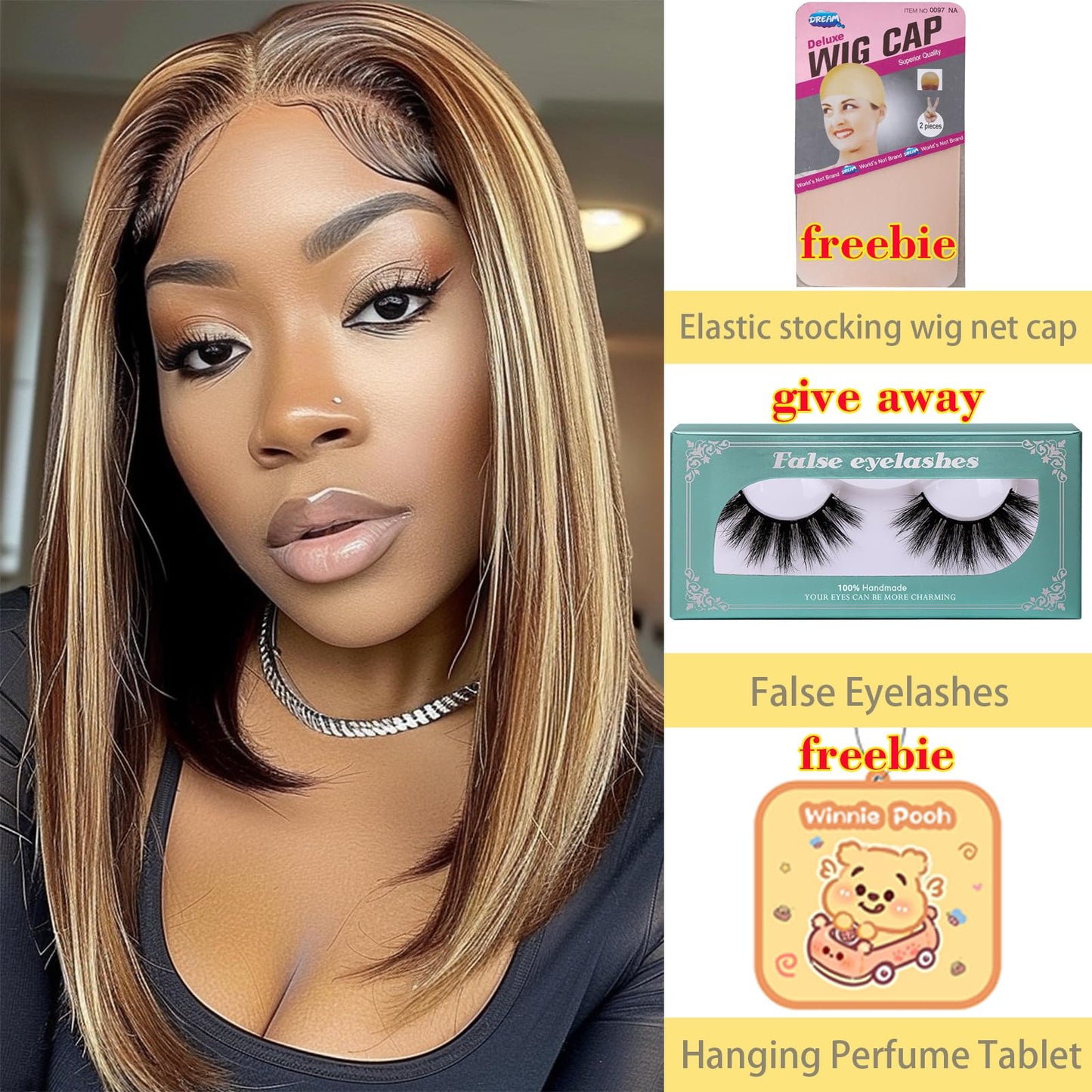 Highlight Ombre Lace Front Wig Human Hair Body Honey Blonde Glueless HD Transparent Lace Frontal Wigs for Women Human Hair Pre Plucked with Baby Hair brown highlighted wig 180 Density 16 Inch