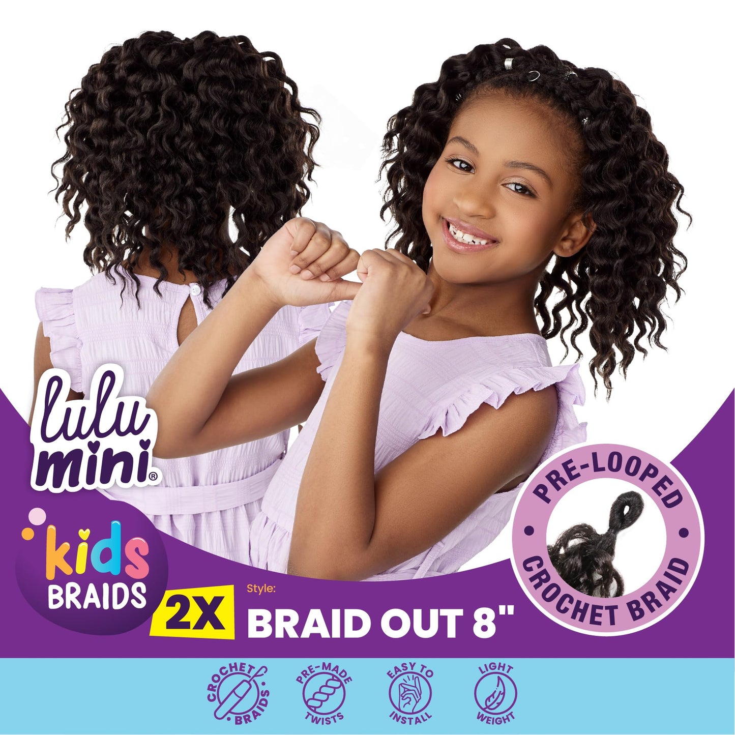 Sensationnel Lulumini crochet kids braids - 2x braid out 8 inch flame safe synthetic braiding hair (4 MEDBROWN)