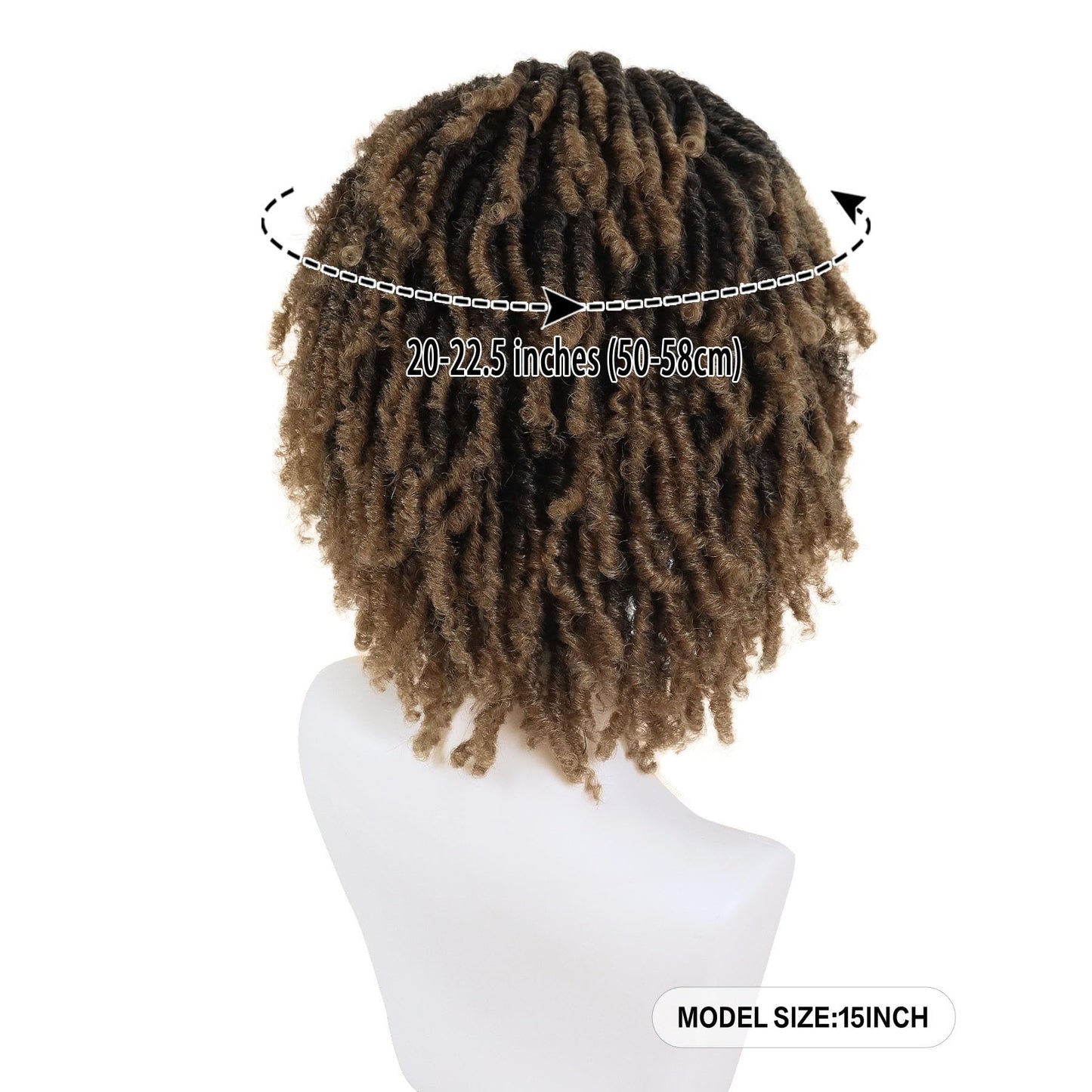 GNIMEGIL Mens Dreadlock Wig Ombre Light Brown Curly Hair Male Fake Dreads Loc Short Braided Wig with Bangs Realistic Twist Rasta Wigs Cosplay