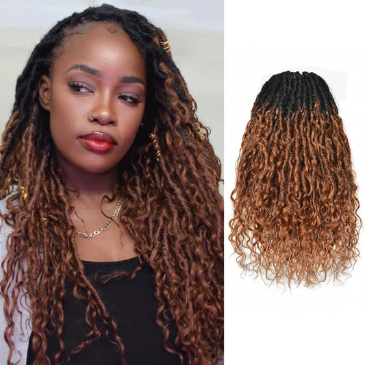 Toyotress Boho Human Hair Locs - 14 Inch 8 Packs Pre-Looped Crochet Hair For Black Women, Ombre Brown Faux Locs With Human Hair Curls Braiding Hair (14 Inch, 8P-OT30)