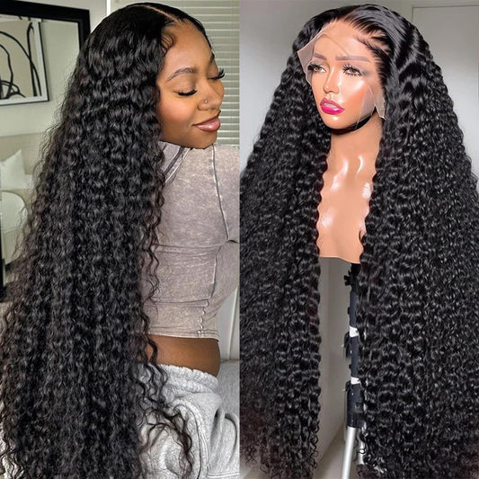 Vnrtkkn 34 Inch Deep Wave Lace Frontal Wigs Human Hair 200 Density 13x6 HD Transparent Deep Wave Lace Front Wigs for Women