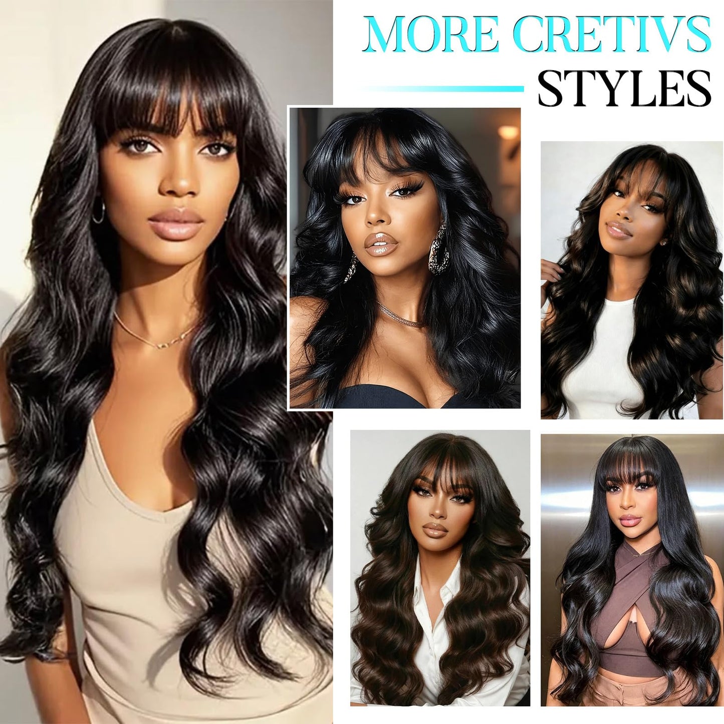 Lativ Body Wave Human Hair Wig with Bangs None Lace Front Wigs for Black Women with Gifts Box 150% Density Brazilian Virgin Hair Glueless Wigs Human Hair (20 Inch, Natural Color)