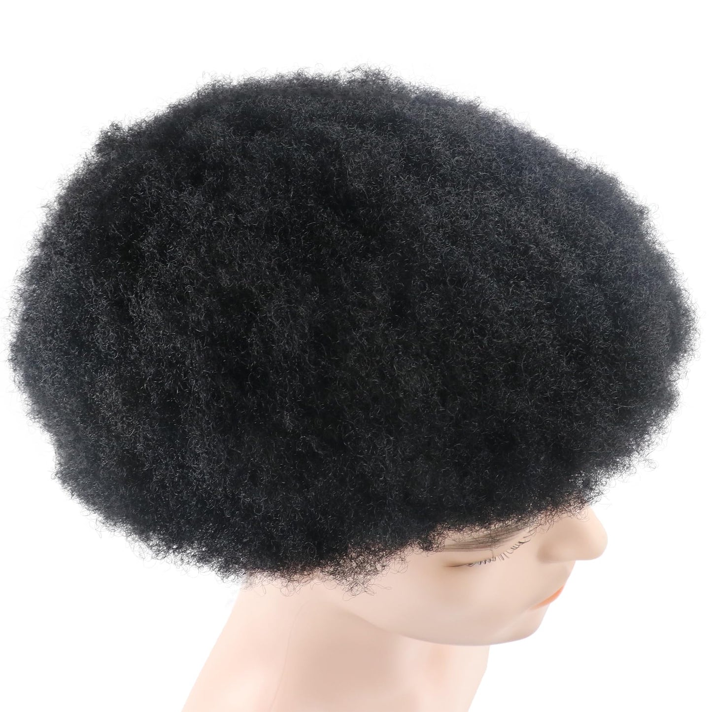 lumeng Toupee for men Afro Curl Hairpieces for Black Men Hair Replacement 100% Soft Human Hair Male Unit Transparent Pu Hairpiece 4MM Curly 1# Jet Black 8x10inch