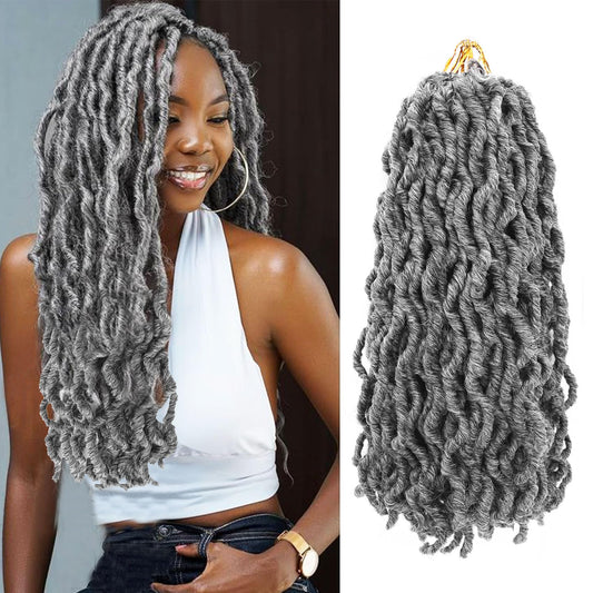 6 Packs Goddess Faux Locs Crochet Hair 14 Inch Grey Crochet Hair for Black Women, Pre looped Gypsy locs Crochet Braids Mix Silver Grey Soft Wavy Dreadlocks Hair Extensions,MGrey