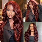 QZOQZO Reddish Brown Lace Front Wig Human Hair Body Wave Lace Front Wigs Human Hair 13x6 Pre Plucked 33# Colored Red Wig 180% Density Glueless Wigs for Women 28Inch
