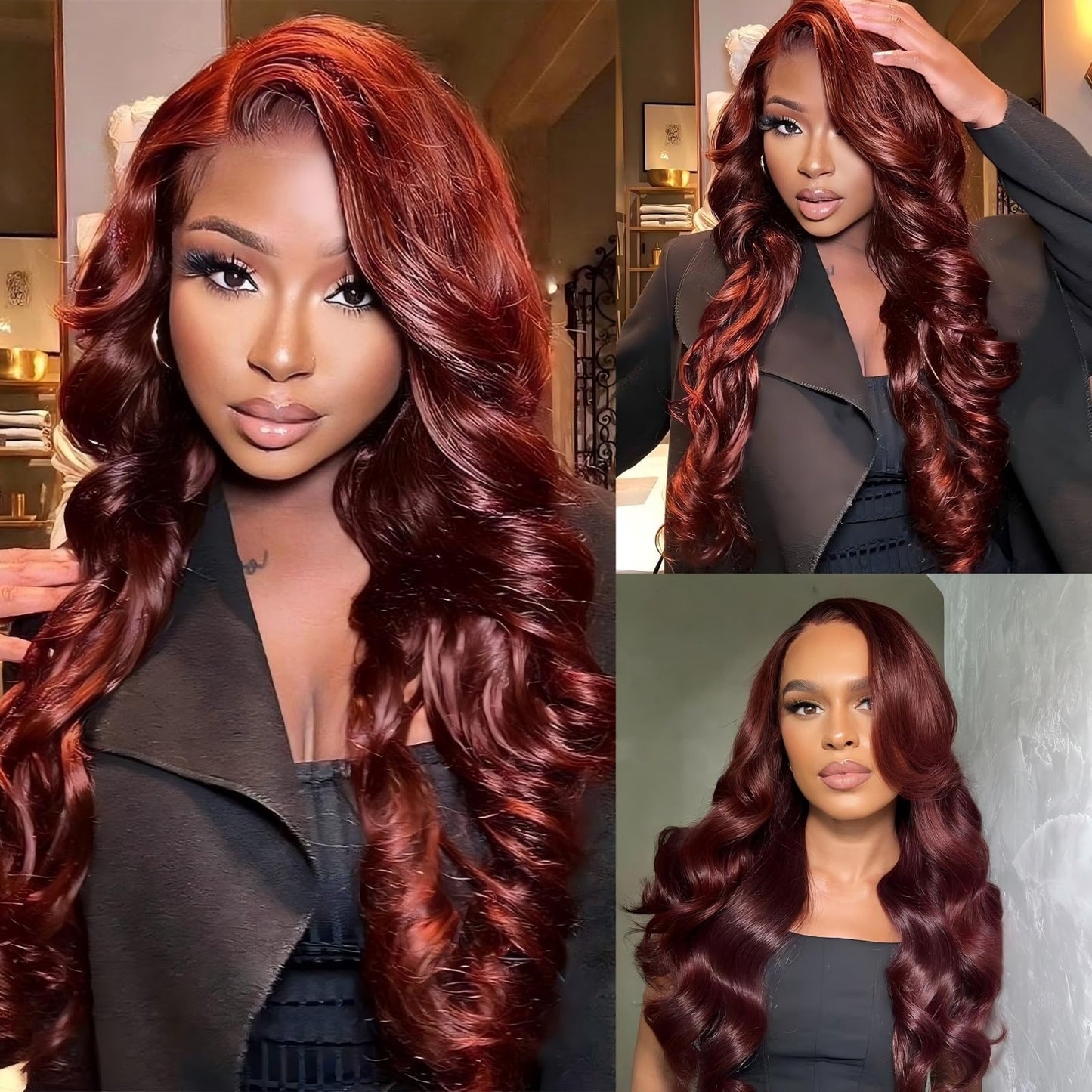 QZOQZO Reddish Brown Lace Front Wig Human Hair Body Wave Lace Front Wigs Human Hair 13x6 Pre Plucked 33# Colored Red Wig 180% Density Glueless Wigs for Women 28Inch