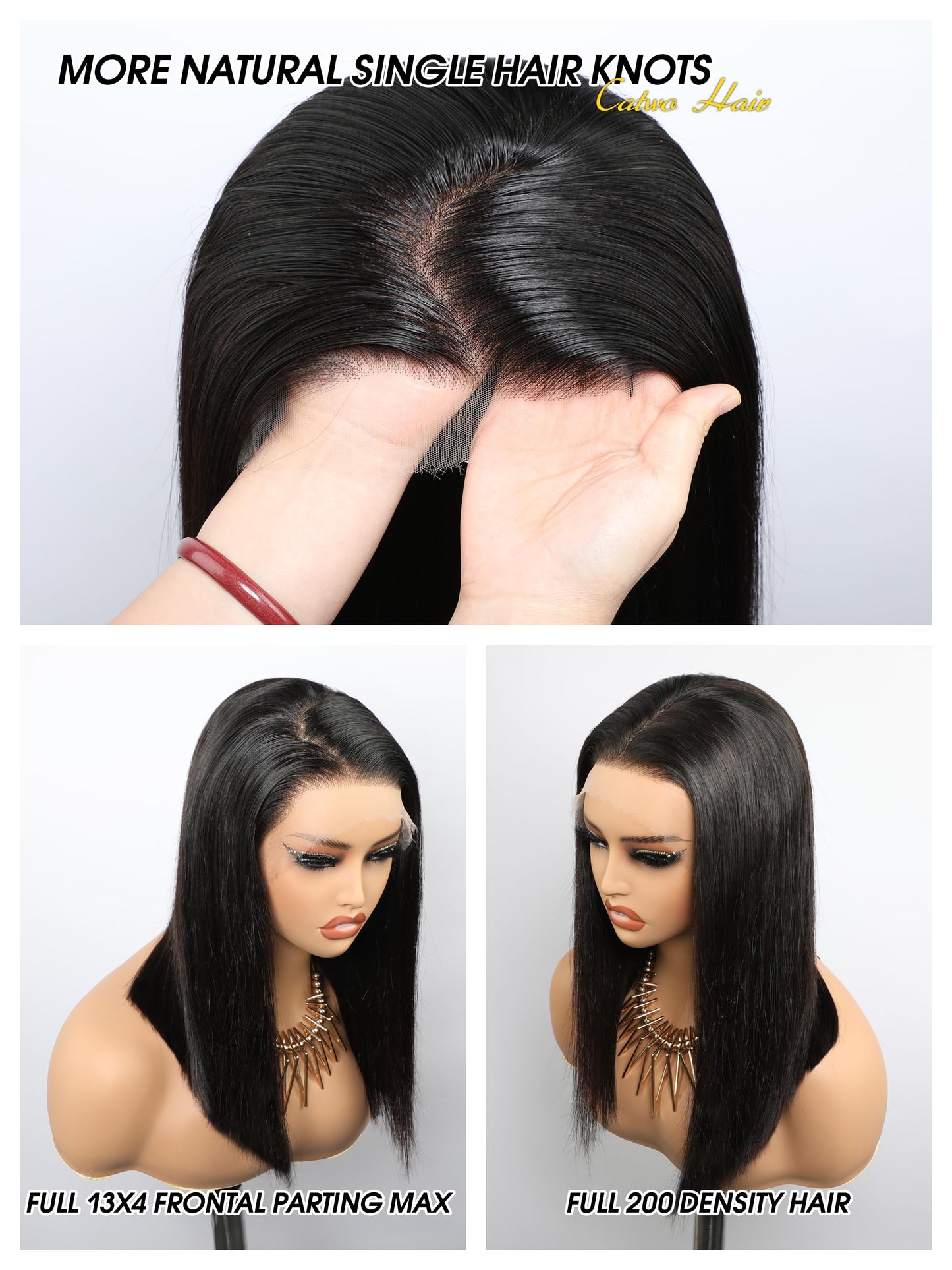 SKINLIKE Real HD Lace Frontal Wig Human Hair Full 13x4 Swiss HD&Parting MAX&&PRE Plucked&Tiny Knots&Full 200 Density Blunt Cut Bob Wig Human Hair Lace Front Wigs Straight For Black Women 14 Inch