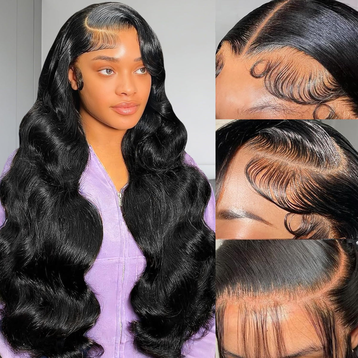 13x6 Lace Front Wigs Human Hair Pre Plucked Body Wave Lace Front Wigs Human Hair Real 180% Density HD Transparent Frontal Glueless Wigs Human Hair for Black Women With Baby Hair Natural Black 26 Inch