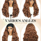 FANCEE Yaki Wavy Headband Wigs Ombre Brown Kinky Straight Wear and Go Wig with Curly Wavy Ends for Mom on the Go Synthetic Headband Blow Out Style Natural Hair Wig for Black Women 0T/30