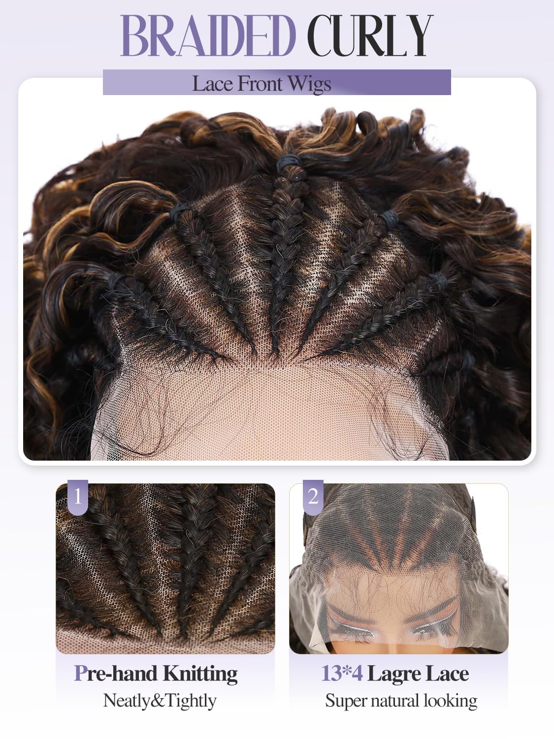 Quantum Love Braided Wigs for Black Women Braids Cornrows Lace Curly Wigs 16 Inch Lace Frontal Braided Fully Curly Bob Synthetic Glueless Wig （Mix Blonde）