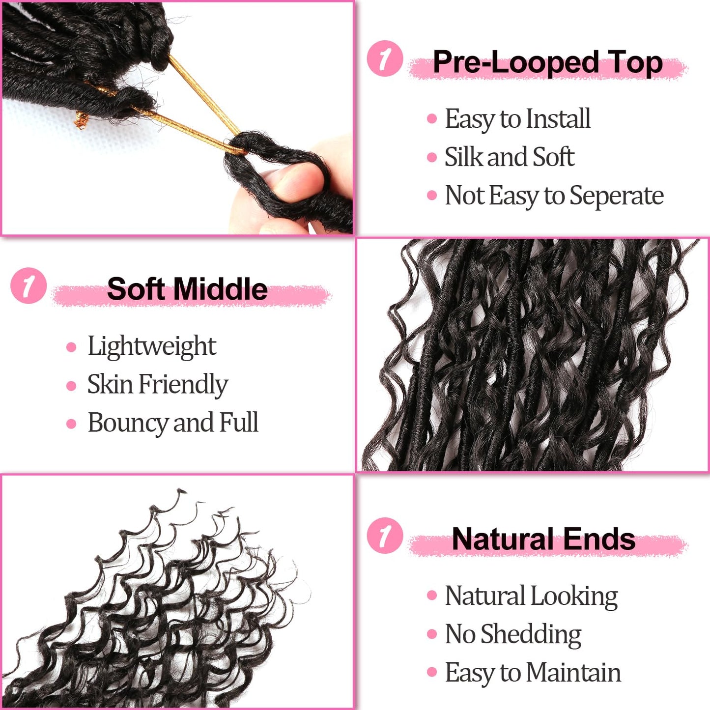 Soft Boho Locs Crochet Hair for Black Women-18 Inch 8 Packs Goddess Faux Locs Crochet Human Hair Feeling Pre Looped with Curly Ends (1B, 18 Inch(Pack of 8))
