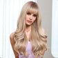HAIRCUBE Ombre Gray Blonde Synthetic Women's Wig Layered Wigs with Bangs Long Wavy Heat Resistant Natural Wigs