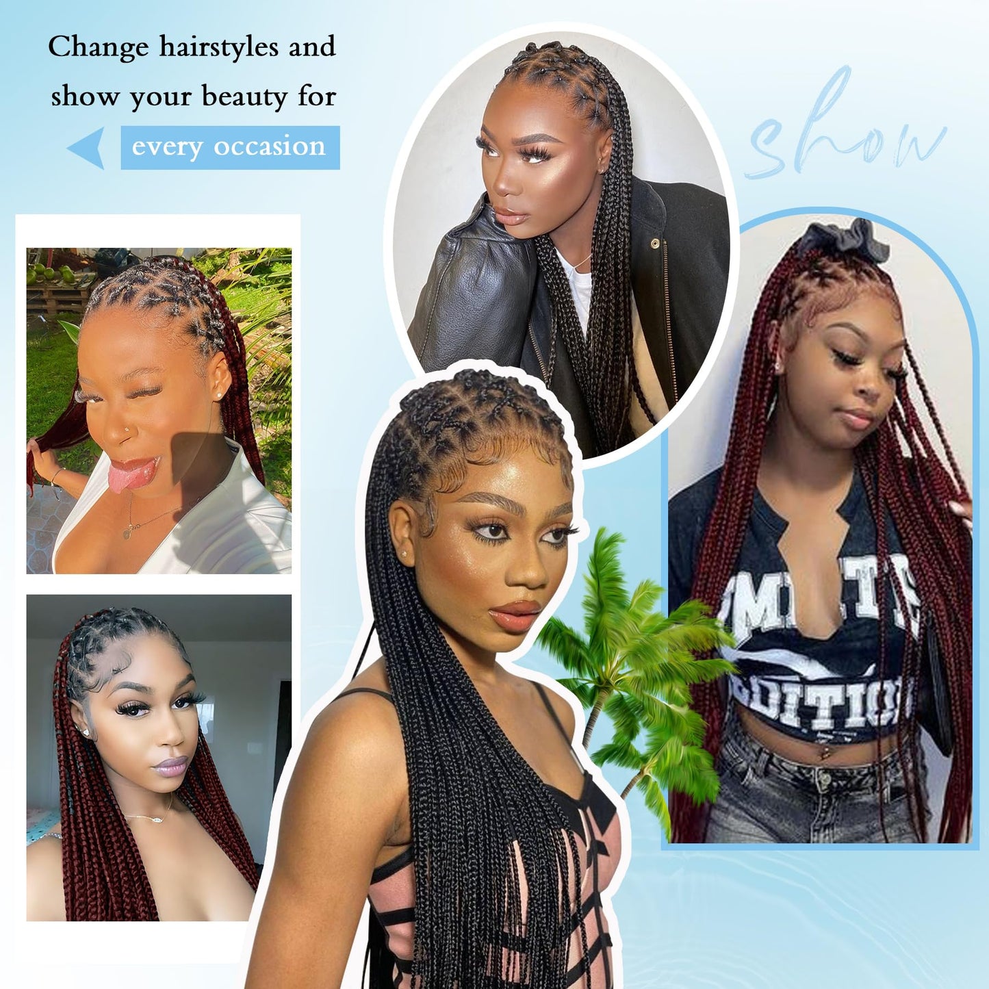 Olymei Criss Cross Knotless Braided Wigs for Black Women Box Braid Wig Braided Lace Front Wigs with Baby Hair Premium Synthetic Lace Front Burgundy Red Box Braided Wig, 36" Full Double Lace