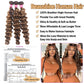 10A Human Hair Loose Deep Wave Bundles with Closure, P4/27 Colored Ombré Brazilian Bundles with 4x4 Free Part Lace Closure - Blonde, Brown (22, 24, 26+20inch)