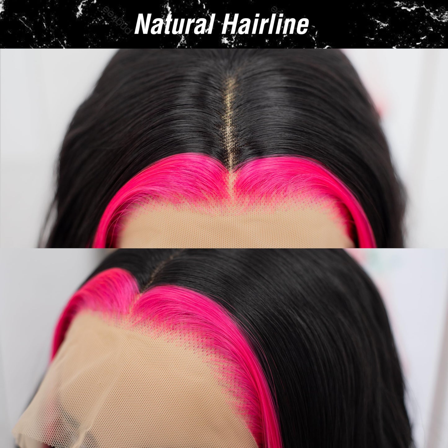 Fugady Black With Pink Highlight Body Wave Glueless Wig 13x4 Highlighted Heat Resistant Synthetic Lace Front Wig Pre Plucked 200 Density Loose Wave Wig With Baby Hair Colorful Wigs For Women 26 inch
