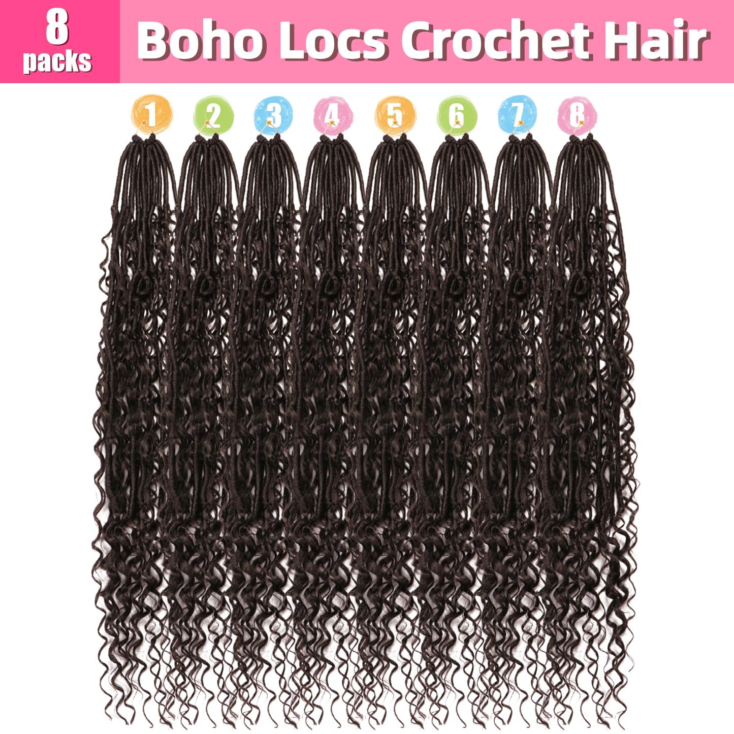 Soft Boho Locs Crochet Hair for Black Women-30 Inch 8 Packs Goddess Faux Locs Crochet Human Hair Feeling Pre Looped with Curly Ends (#2, 30 Inch(Pack of 8))