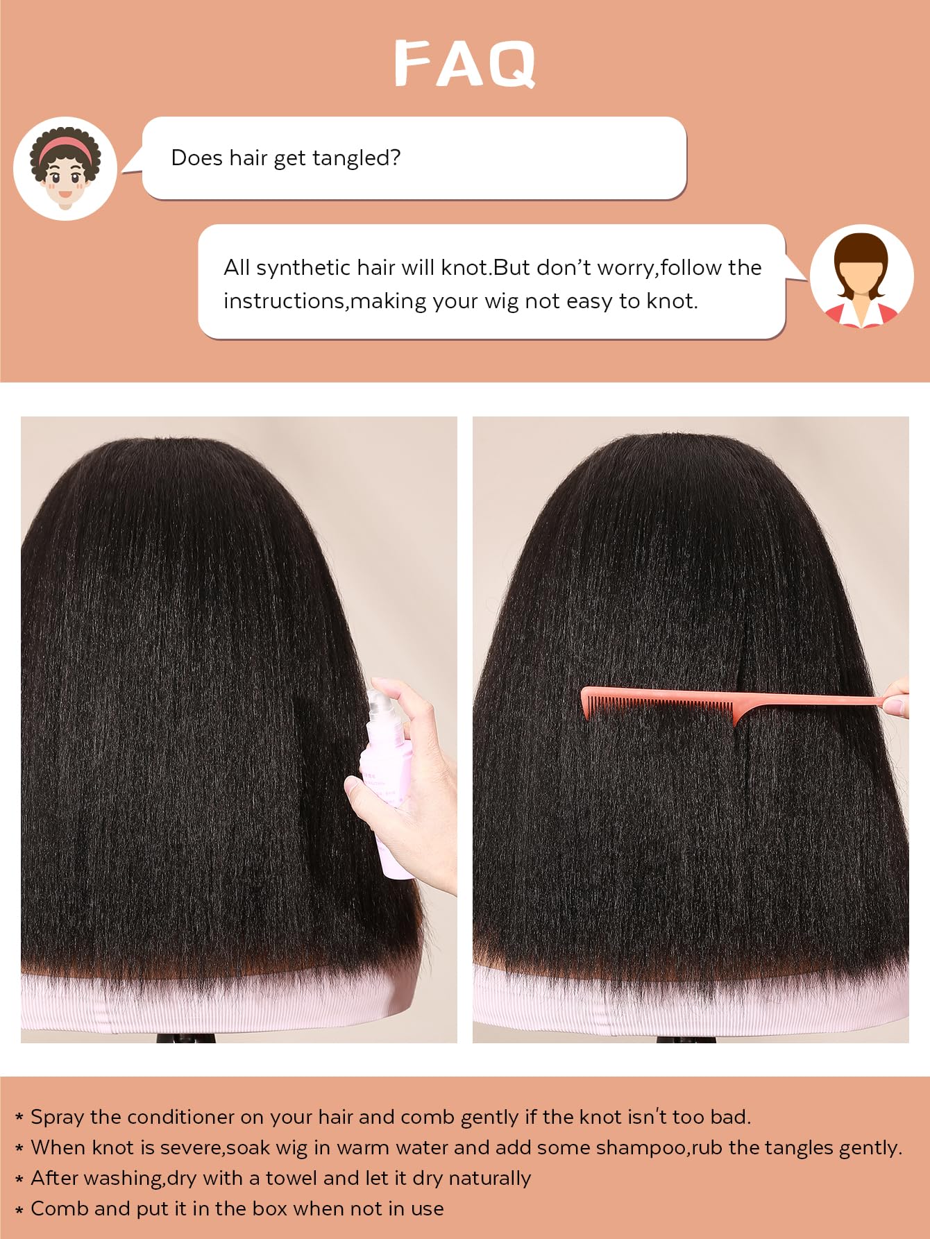 WIGNEE Kinky Straight Headband Wig Kinky Wig with Ribbon Glueless Headband Wigs for Black Women Natural Synthetic Afro Wigs for Black Women Natural Black 14 Inch