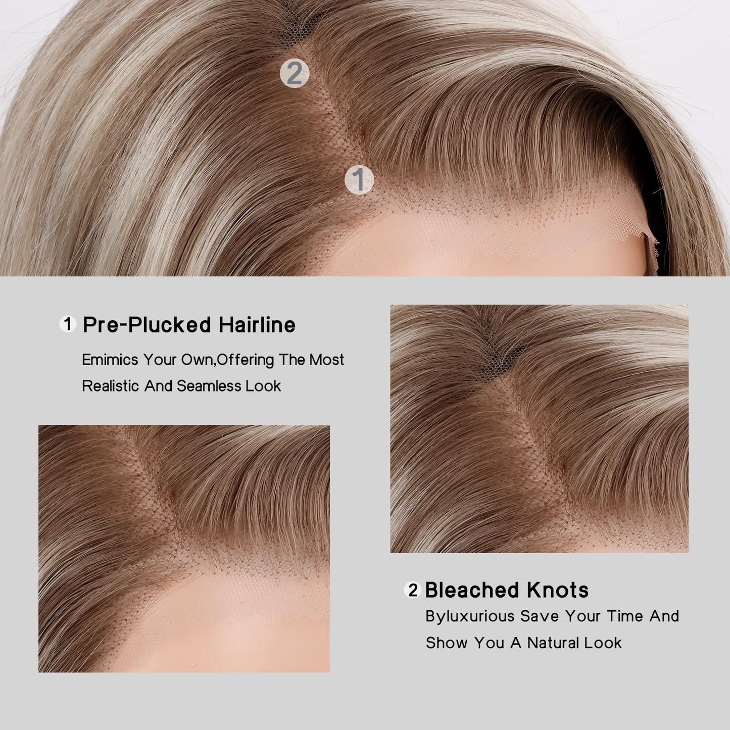 Byluxurious Highlight Ash Blonde Wig Human Hair Pre Plucked Breathable Balayage Ombre Brown Blonde Straight Short Bob Wigs 13x4 UHD Lace Front Wig Remy Real Human Hair for Woman 12Inch 180% Density