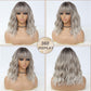 BEAUTIFA Ombre Gray Mix Blonde Wig with Bangs for Women 14 Inch Shoulder Length Short Bob Wavy Curly Wig Gray Mix Blonde Wig Heat Resistant Synthetic Wigs